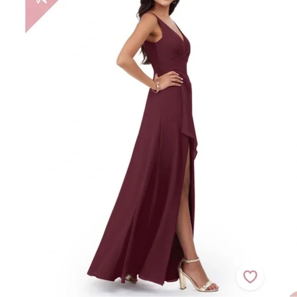 Azazie Floor Length Chiffon Kori Bridesmaid Dress in Cabernet Size 2 - Picture 4 of 10